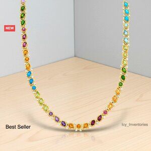 Multi-Gemstone Necklace 18kt Gold Over Sterling Elegant Evening Statement